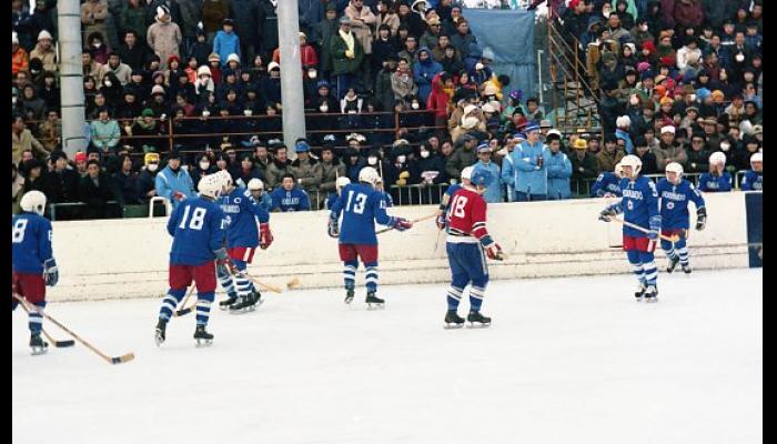 第32回国民体育大会冬季大会スケート競技会　氷上のアイスホッケー選手たち